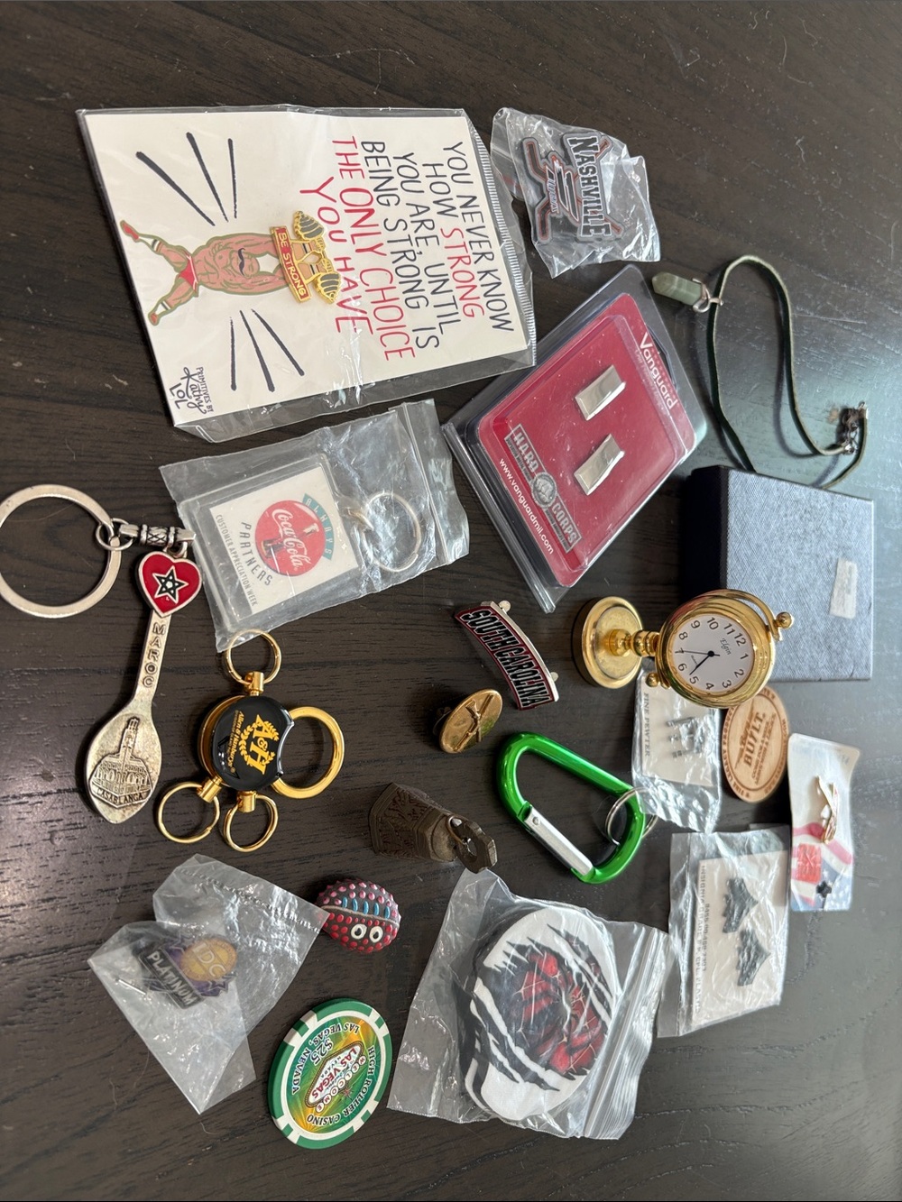 Assorted Keychain and Pocket Accessories Lot - Gold, Green, Red, Black